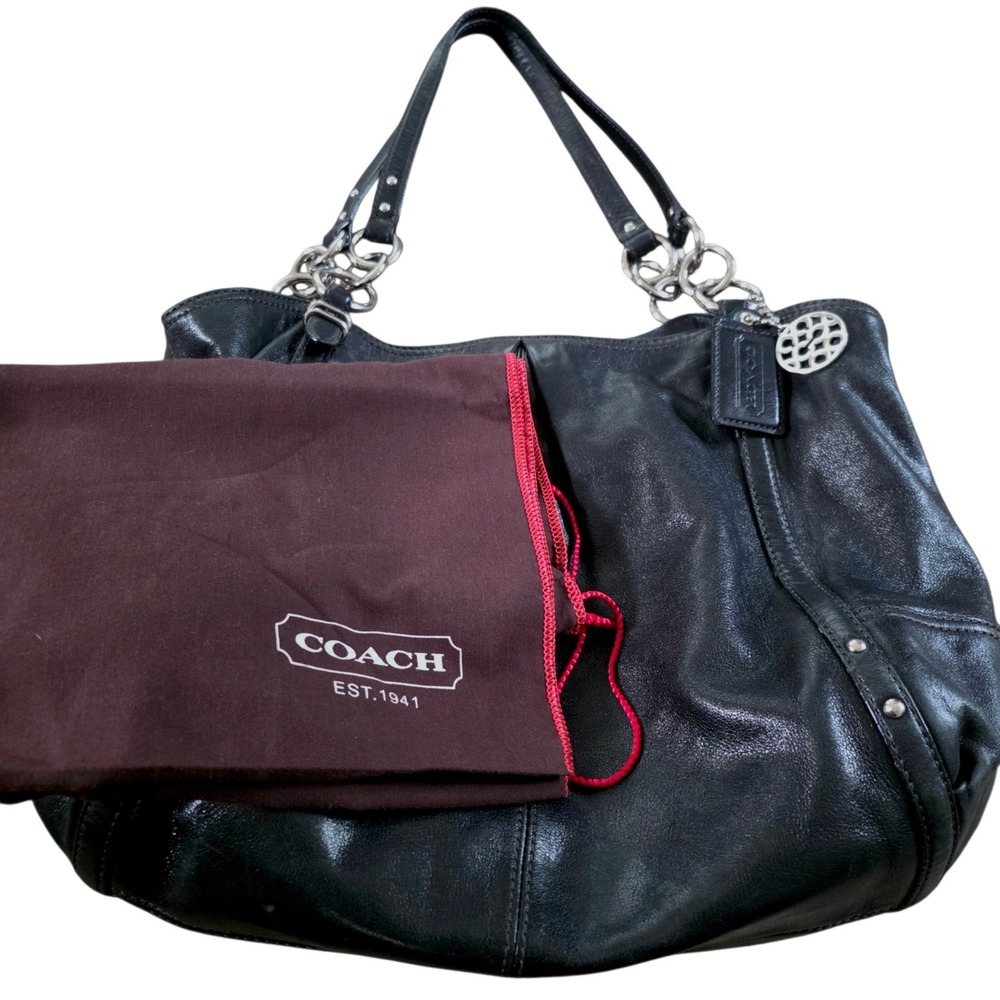 Coach Shoulder Bag Large Black Alexandra Hobo Leather Charm 16244 Dust Bag